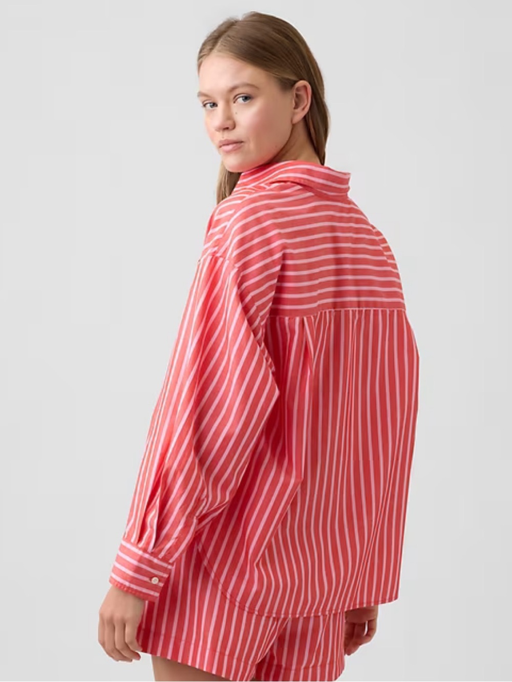 GAP Oversized Pink Striped Button Up Poplin Shirt - Picture 3 of 8